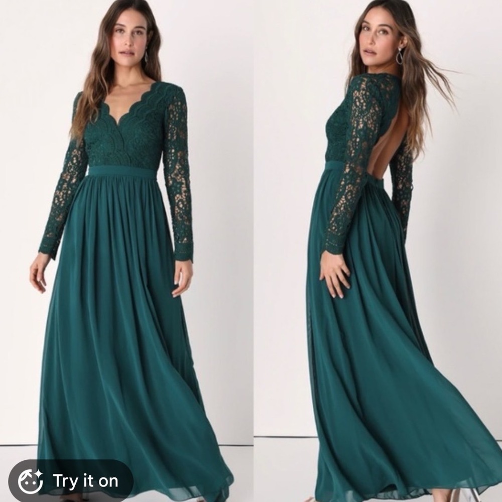Lulu's Emerald Green Lace & Chiffon Maxi Dress